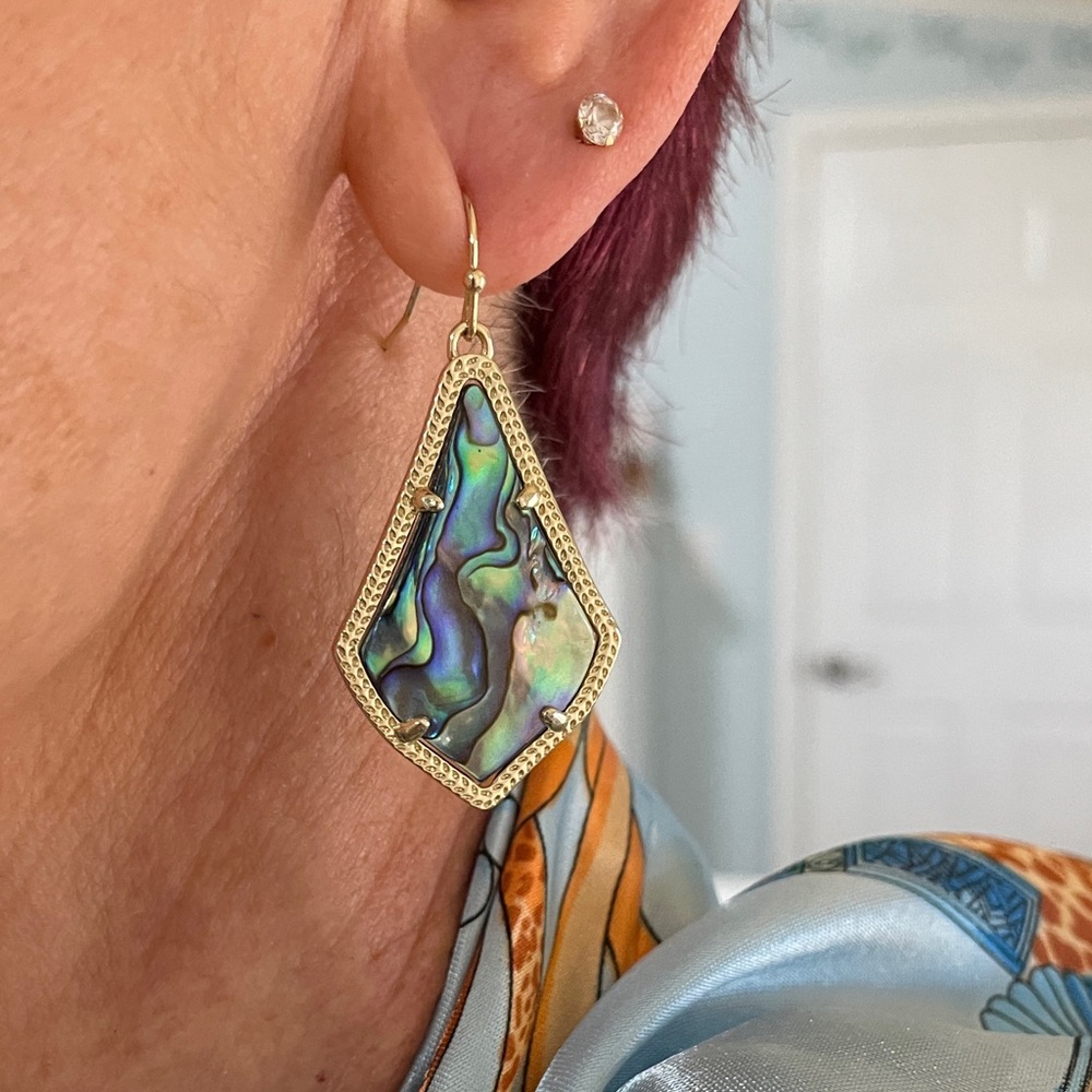 Kendra Scott Iridescent Abalone Teardrop Earrings with Gold Frame - Picture 6 of 6